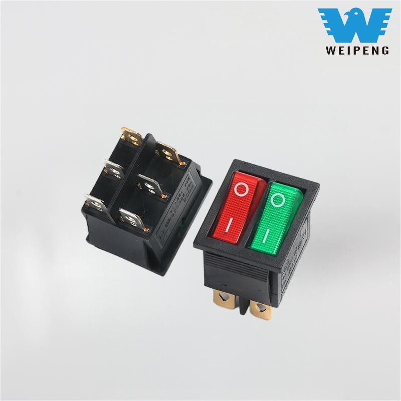 Kcd4 Duplex Rocker cymba-informibus SWITCH Dpdt VI-pin cum Rubrum et Viridis luminibus