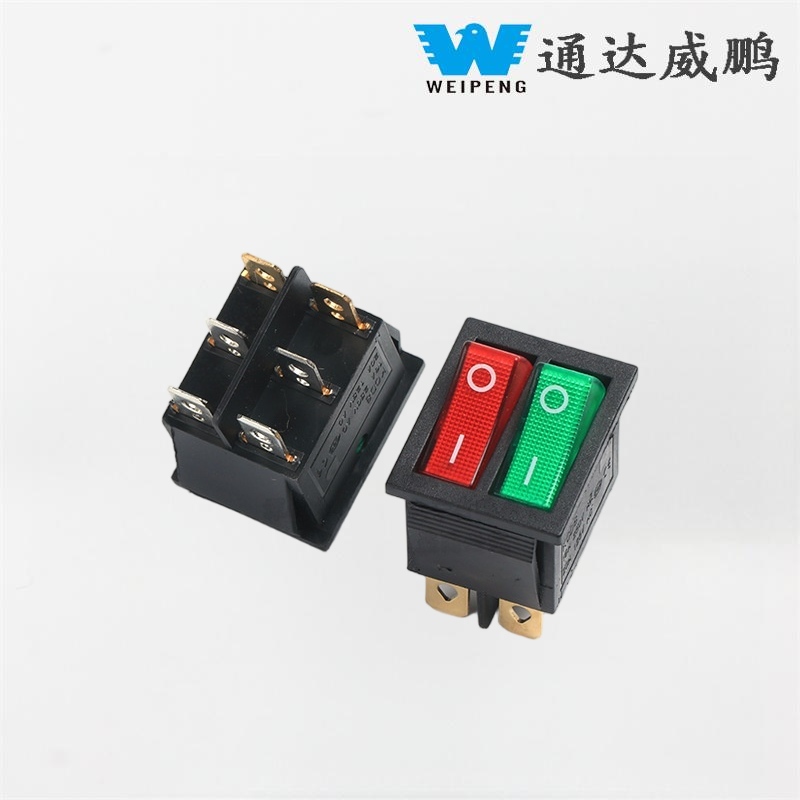 Kcd4 Duplex Rocker cymba SWITCH VI PIN cum rubro et viridi luminibus