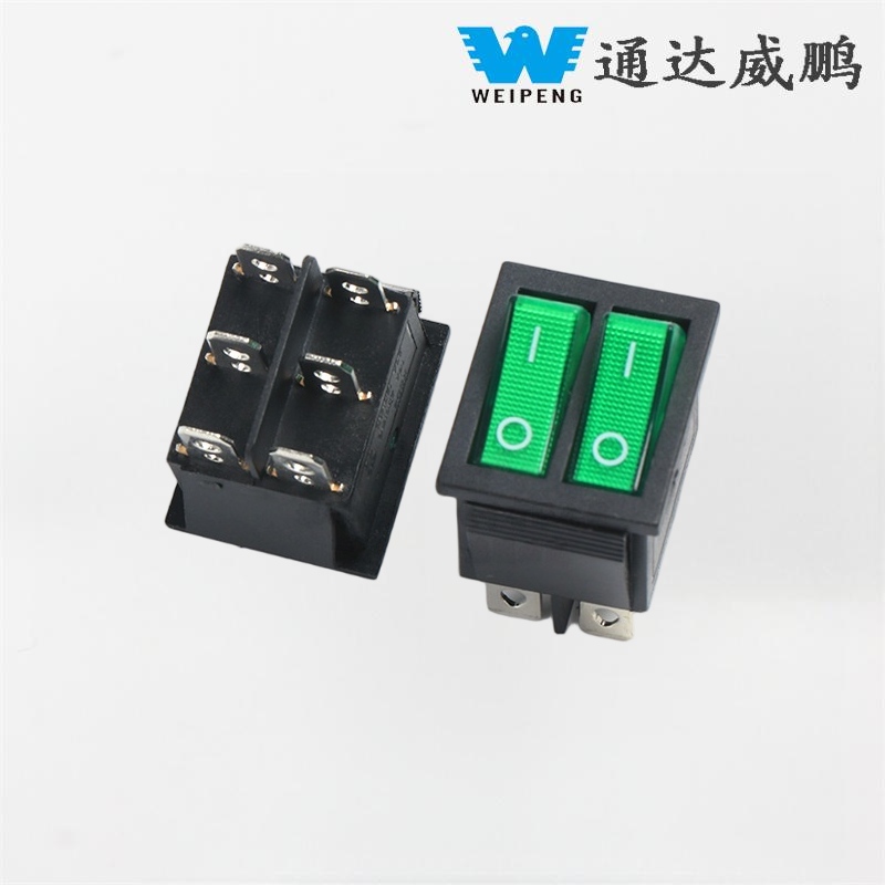KCD4 Duplex Rocker cymba SWITCH DPDT II Positiones VI acus viridi lux