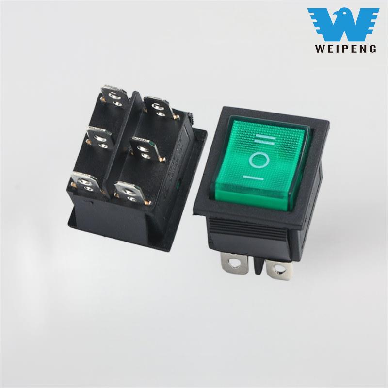 KCD4 Green Accensa III-Situ VI-pin 16A Rocker Switch