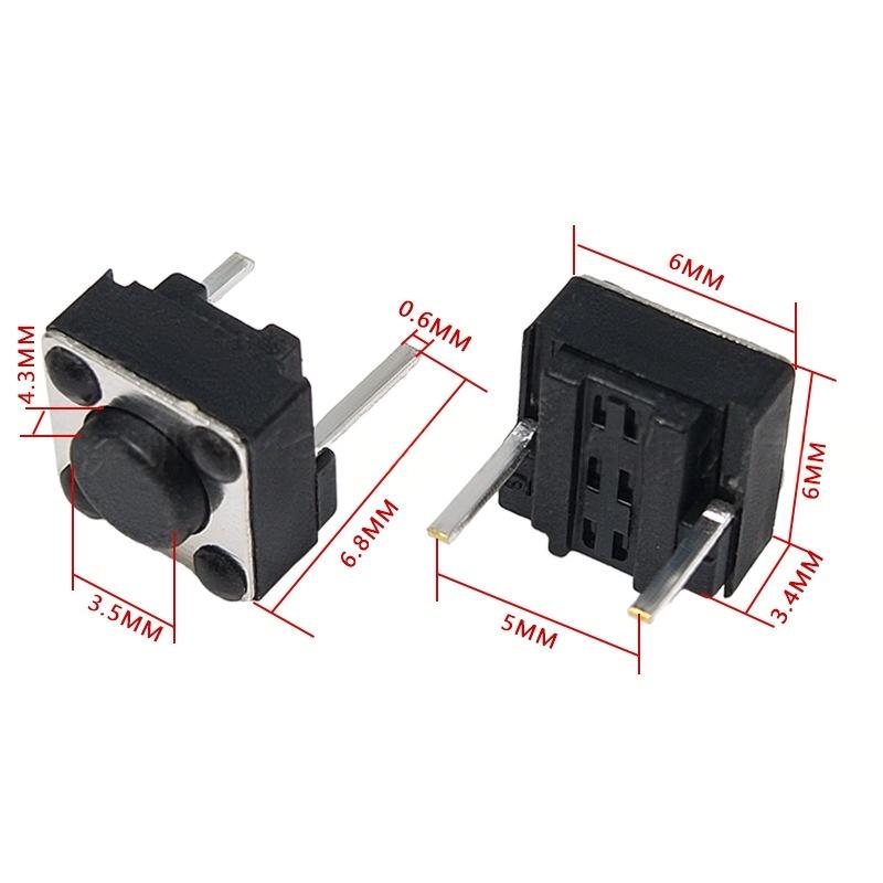 Duo-pin 6*6*4.3/5/7/9 Micro Tactile Vertical ventilabis Puga pyga switch